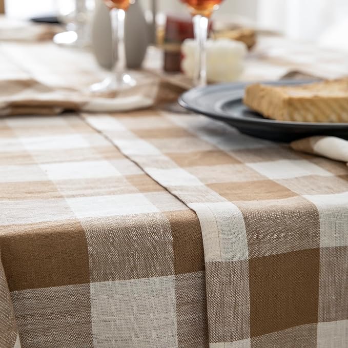 EVERLY 100% Yarn-Dyed Linen Rectangle Tablecloths 60x120Inches - Image 9