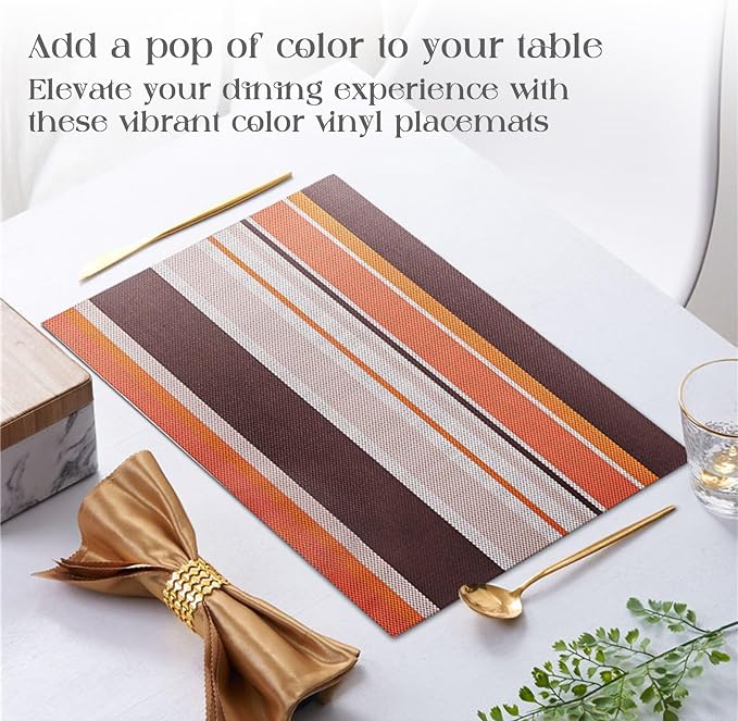 Set of 6 Colorful Striped Vinyl Placemats Heat-Resistant Washable Placemats - Image 6