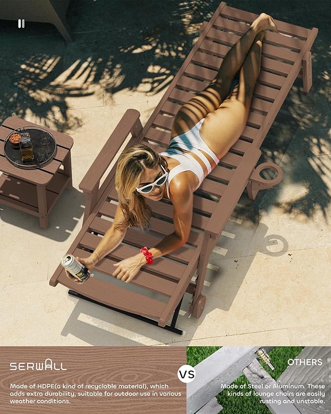 SERWALL Patio Chaise Lounge Chair Set of 2, 5 Positions Adjustable Poly Lounge - Image 6
