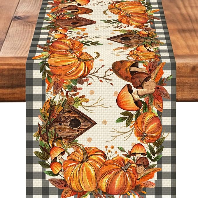 Pumpkin Burlap Table Runner Seasonal Spring Fall Kitchen Dining Linen Table by Worltoldb