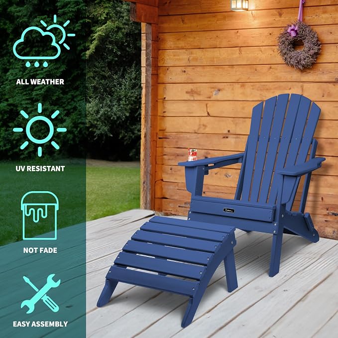 FUNBERRY Folding Adirondack Ottoman Set of 2, HDPE All Weather Outdoor Foot Rest - Image 9