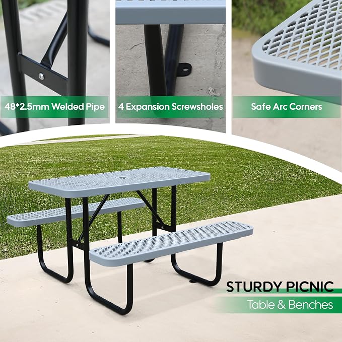 4FT Rectangular Metal Picnic Table - Image 4