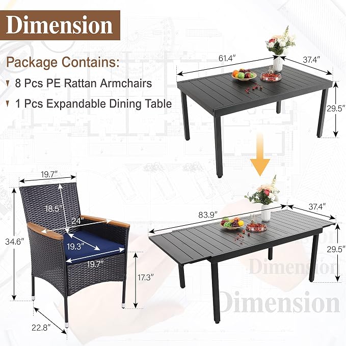 Sophia & William 9 Pieces Patio Dining Set - Image 6