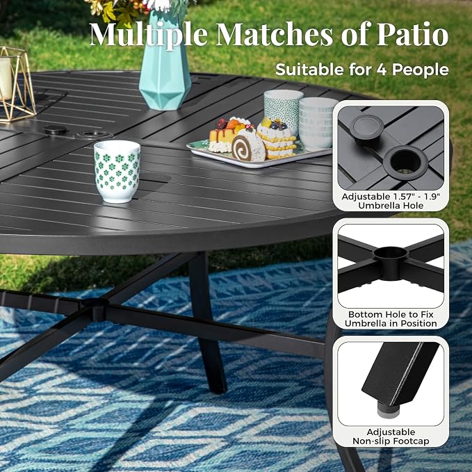 Outdoor Patio Round Dining Table, All Weather Wrought Iron Black Outdoor Table - Image 5