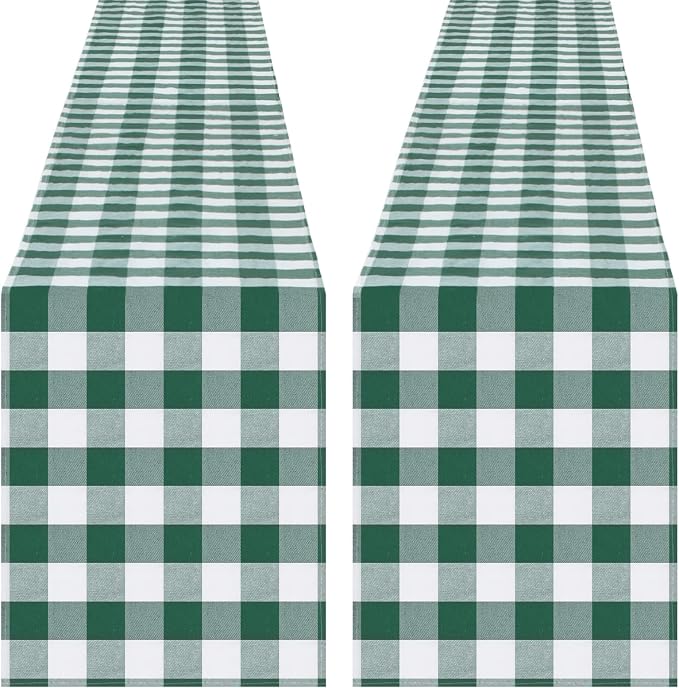 Green Plaid Table Runner 2 Packs 13 x 84 inch Buffalo Check Table Runner St. by QueenDream