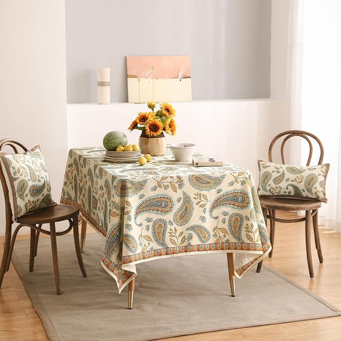 patdrea Designer Vintage French Rectangular Table Cloth, Italian Floral Wrinkle - Image 8