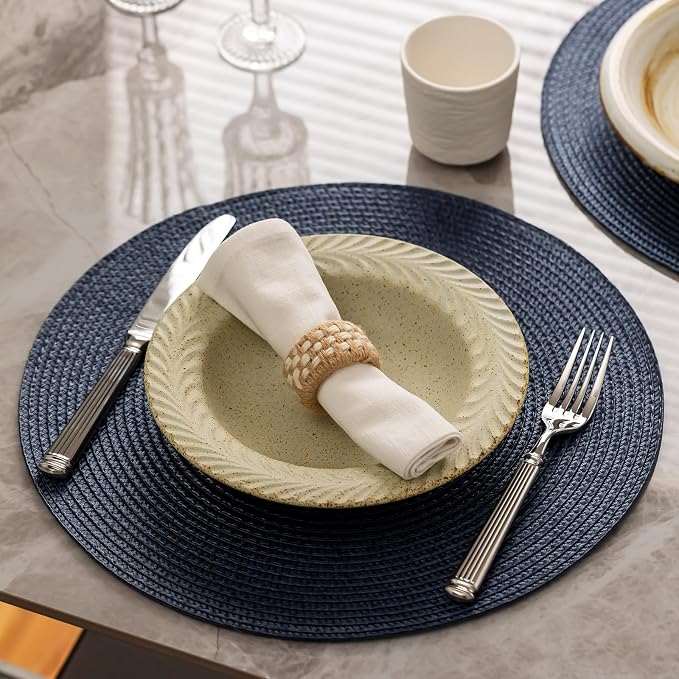 Round Placemats Set of 12 Plastic Woven Placemats Washable Wipeable Table Mats - Image 2