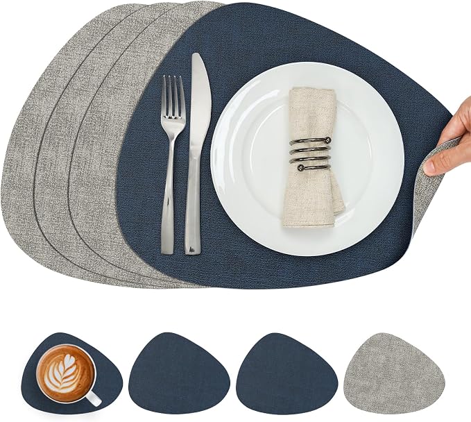 Placemats and Coasters, Washable Reversible Placemats Round Faux Leather by Chitomars