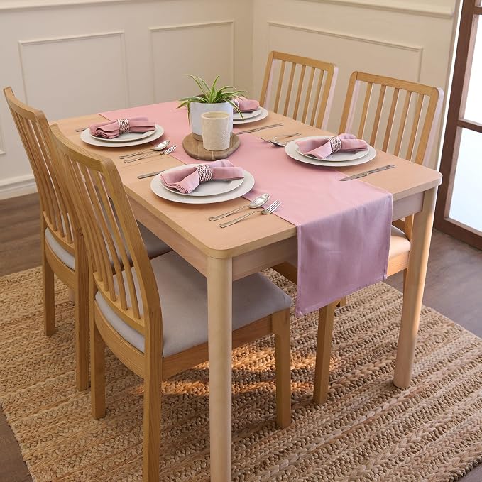 Encasa XO Table Runner 13"x59" Long | Cotton Canvas Fabric | Mauve Solid Color - Image 2