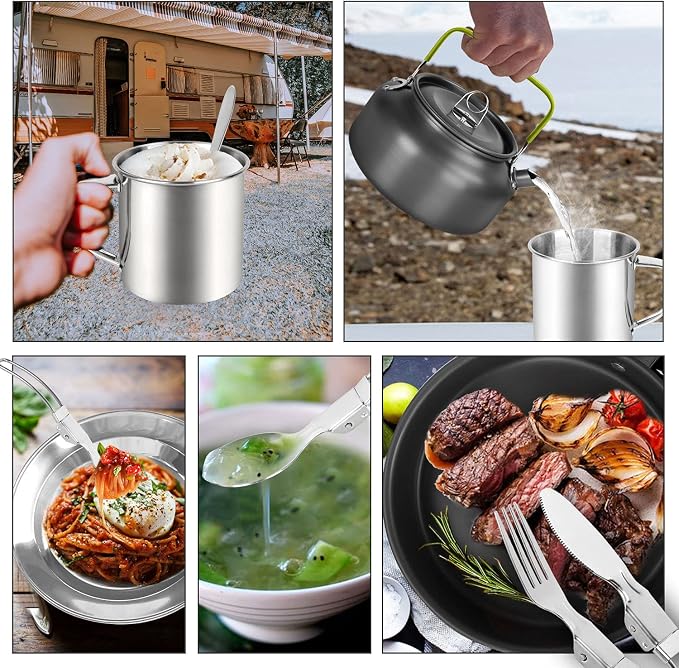 Odoland 16pcs Camping Cookware Mess Kit, Lightweight Pot Pan Mini Stove - Image 7