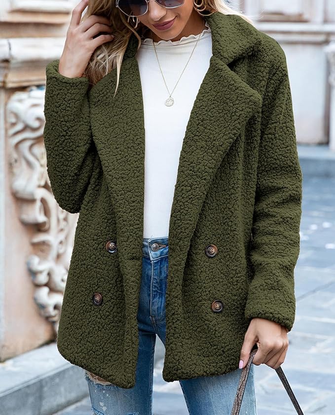 Women's Winter Warm Plush Cardigan Fuzzy Fleece Lapel Jacket - Image 3