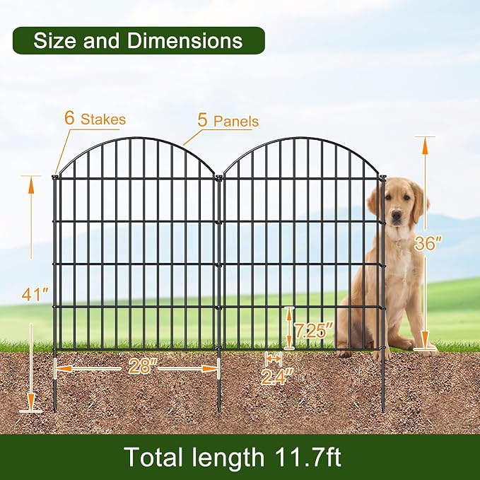 Metal Garden Fence 36in x 11.7ft, 5 Panels +6 Stakes Dog Fence Border Fence - Image 3