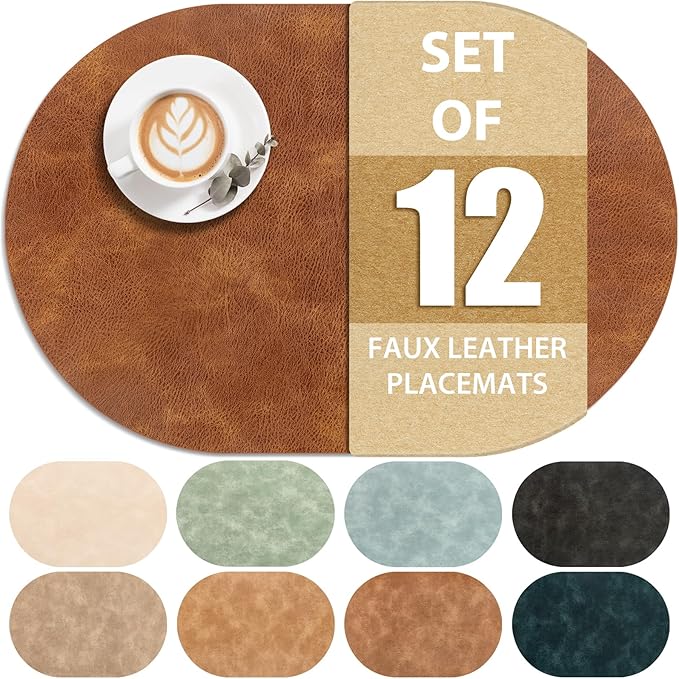 ADRIMER Placemats, Heat Resistant Oval Placemats Set of 12 Washable 12 x 17 Inch by Adrimersdreamistobeanindispensablecompanioninyourlife