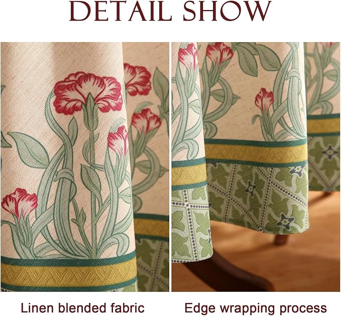patdrea Designer Vintage Round Table Cloth, Anti-Wrinkle Leaves Pattern Green - Image 5