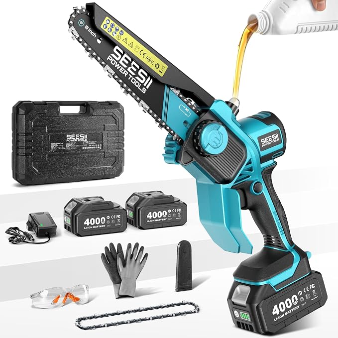 SEESII 8-Inch Cordless Mini Chainsaw, 2025 Upgraded Brushless Motor, Electric by Seesii