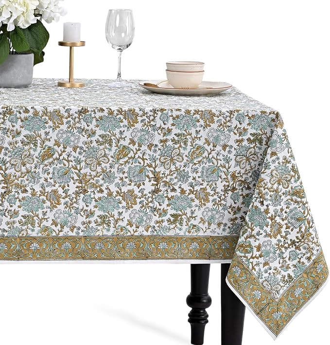 CPC Tablecloth 100% Cotton 80x120 Inch Indian Block Print Rectangle Table Cover by COTTONPRINTCLUB