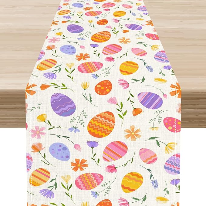 Easter Egg Table Runner, Colorful Egg Pattern Flowers Spring Summer Seasonal by Unknown