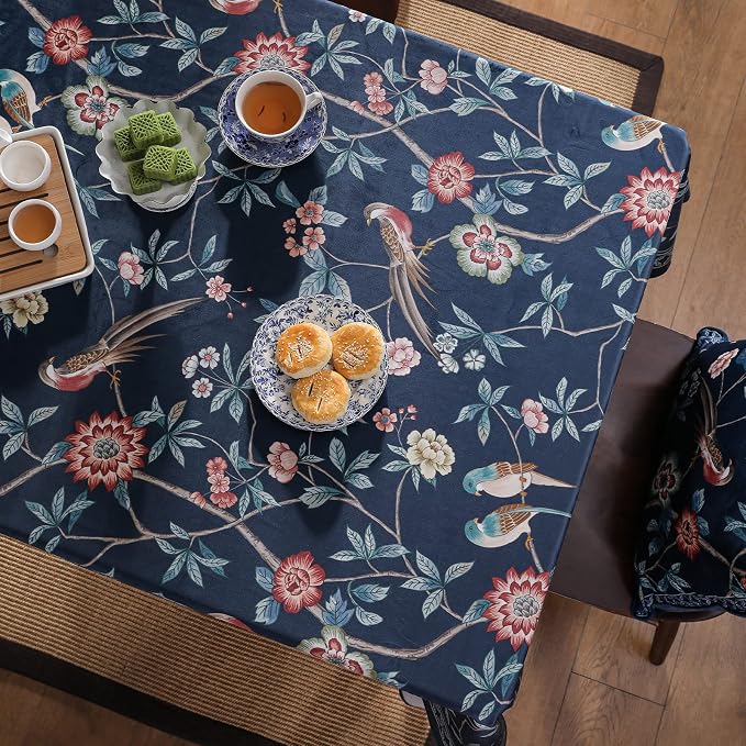 patdrea Designer Dark Blue Linen Rectangular Tablecloth, Vintage Navy French - Image 9