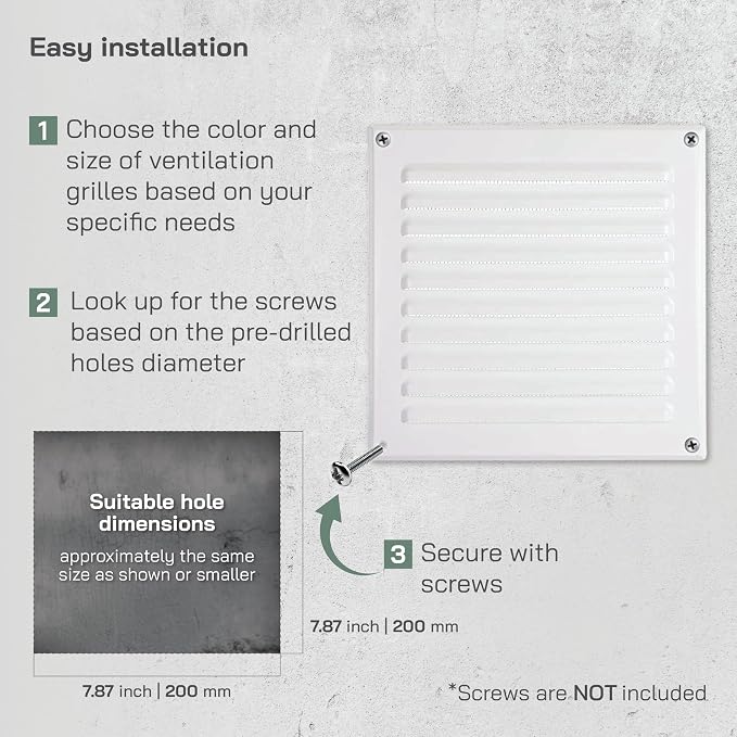 Vent Systems - 8 x 8 Inch White Metal Square Soffit Air Vent Grille Cover - Image 4