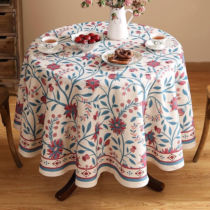Designer Linen Floral Small Round Tablecloth, Vintage William Morris Wrinkle - Image 6