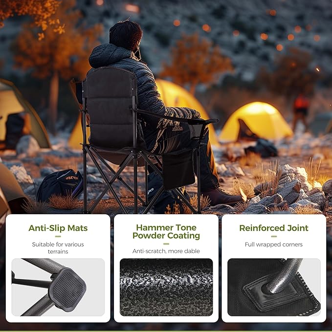 Folding Camping Chair, Green, 500 lb Capacity, Cooler Bag