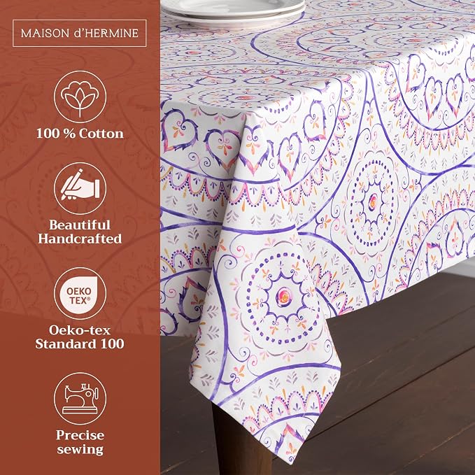Maison d' Hermine Table Cloth Square Table 100% Cotton 60 x 60 Inches - Image 2