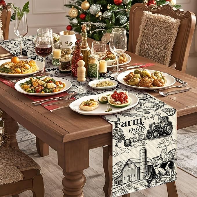 Farm Burlap Table Runner Seasonal Spring Fall Kitchen Dining Linen Table - Image 3
