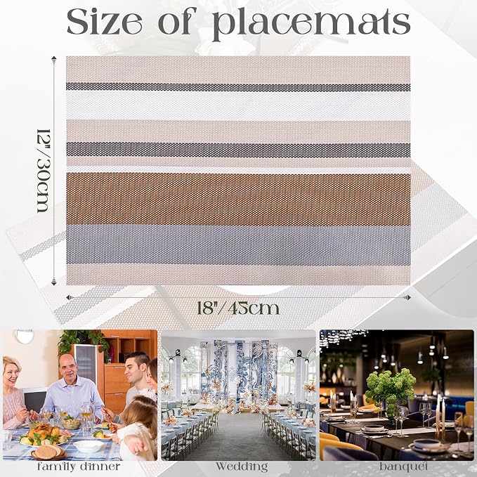 Set of 6 Colorful Striped Vinyl Placemats Heat-Resistant Washable Placemats - Image 4