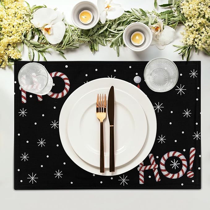 Giwawa Christmas Placemats Set of 4, Santa Claus Laugh Winter Snowflake Black - Image 3