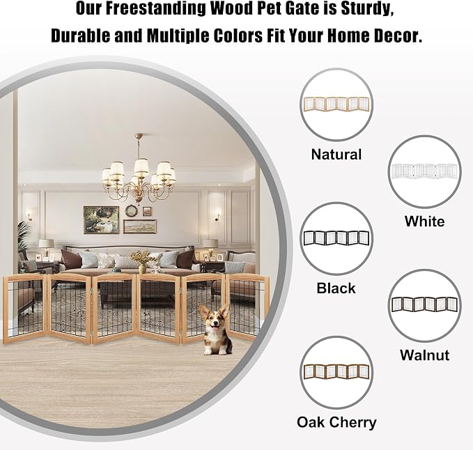 LZRS 6-Panel Extra Wide Wooden Freestanding Dog Gate: Foldable Solid Wood and - Image 4