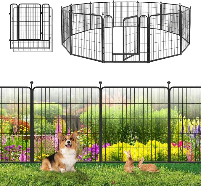 Garden Fence with Gate Metal Fencing Outdoor by Jhsomdr