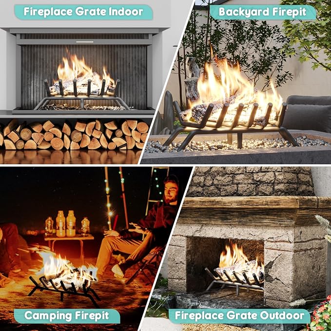 17-Inch Fireplace Grate, Heavy Duty 6-Bar Log Rack Holder Made of Solid Round - Image 6