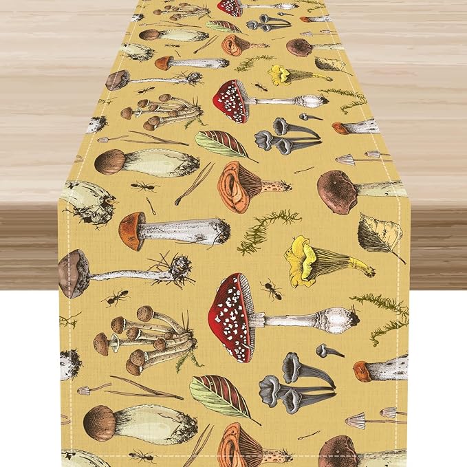 Mushroom Table Runner, Rustic Farmhouse Mushroom Fall Autumn Seasonal Country by Unknown