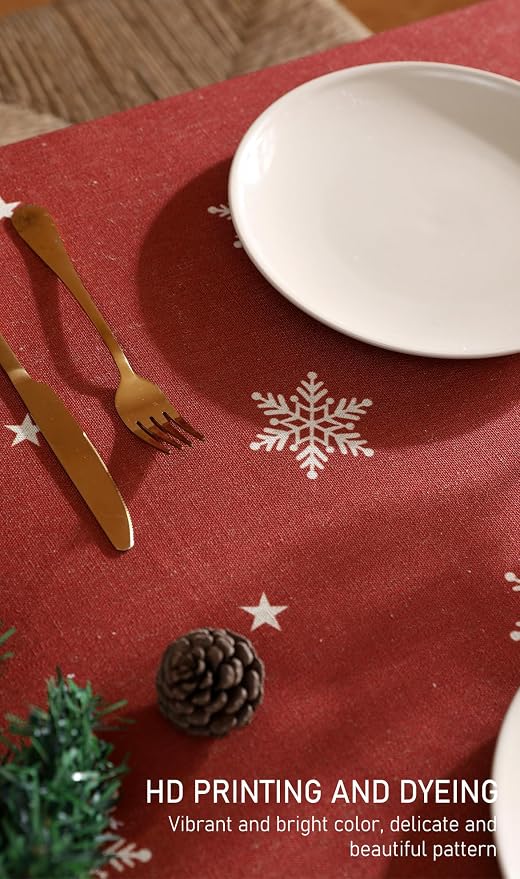 ISAENNE Designer Christmas Red Square Tablecloth, Linen Table Cloth - Image 5