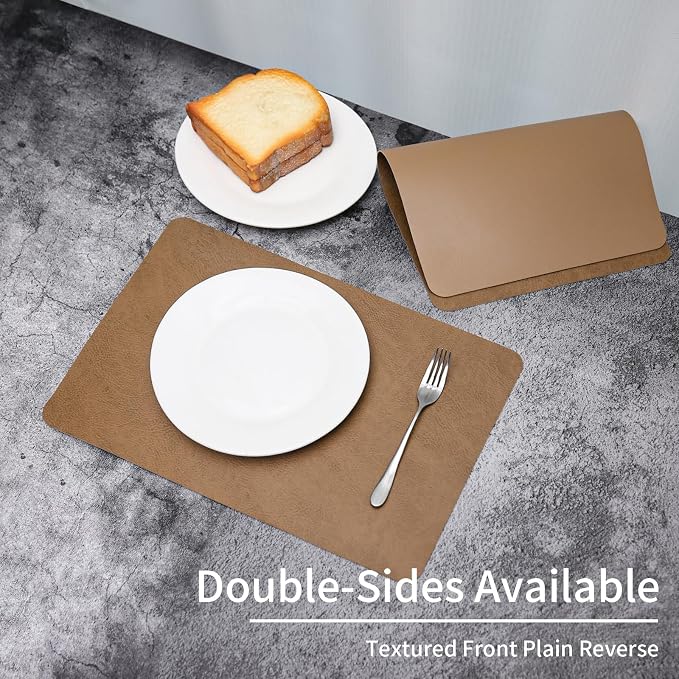 Cowhide Pattern Faux Leather Placemats Set of 6, Heat Resistant Non-Slip - Image 2