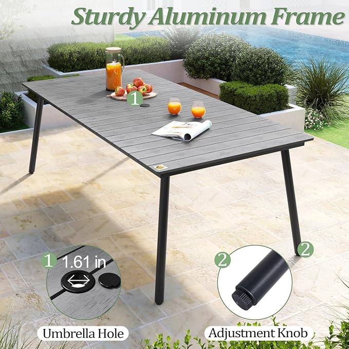 83" Patio Outdoor Dining Table for 6-8, Weather-Resistant Aluminum Frame - Image 6