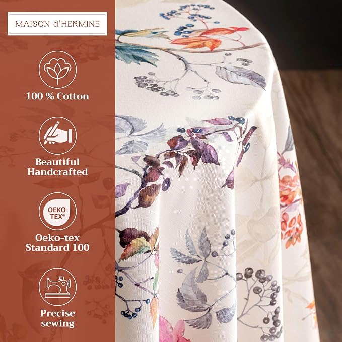 Maison d' Hermine Table Cloth Round Table 100% Cotton 63 Inches Fall Tablecloth - Image 2