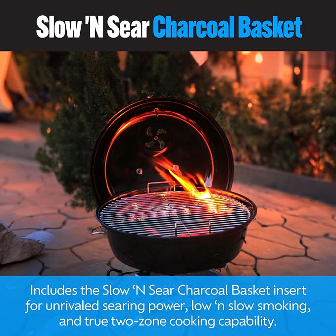 SnS Grills Slow ‘N Sear Travel Kettle, 2-Zone Cook Charcoal Basket and Easy - Image 9