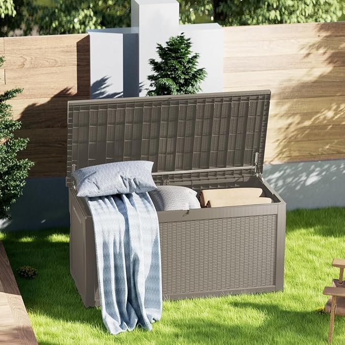 320 Gallon Resin Deck Box, Waterproof Outdoor Storage Box by Unknown