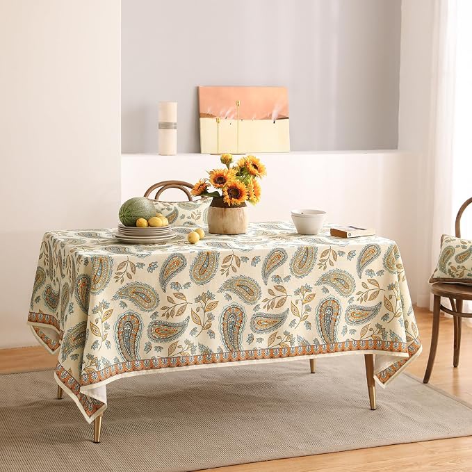 patdrea Designer Vintage French Rectangular Table Cloth, Italian Floral Wrinkle - Image 7