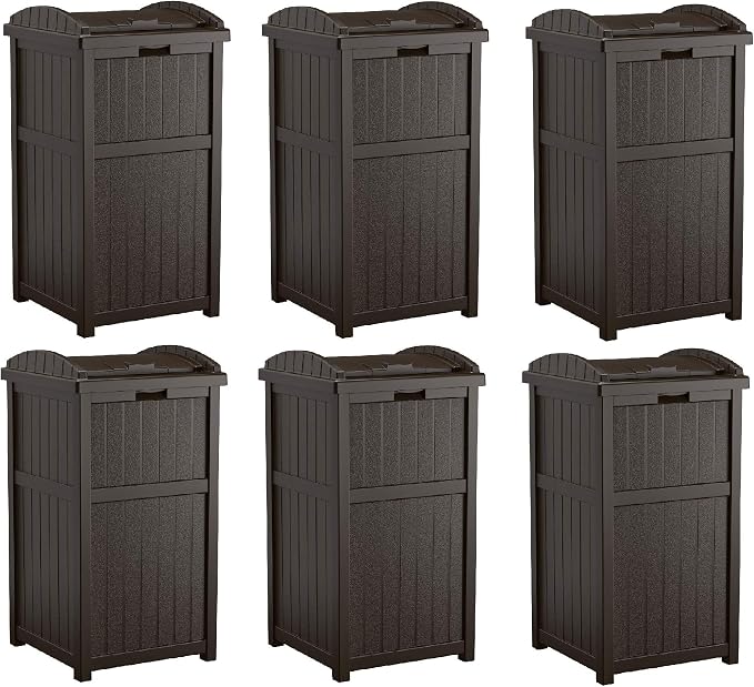Suncast Trash Hideaway Outdoor Patio 33 Gal Garbage Waste Trash Can Bin by Suncast