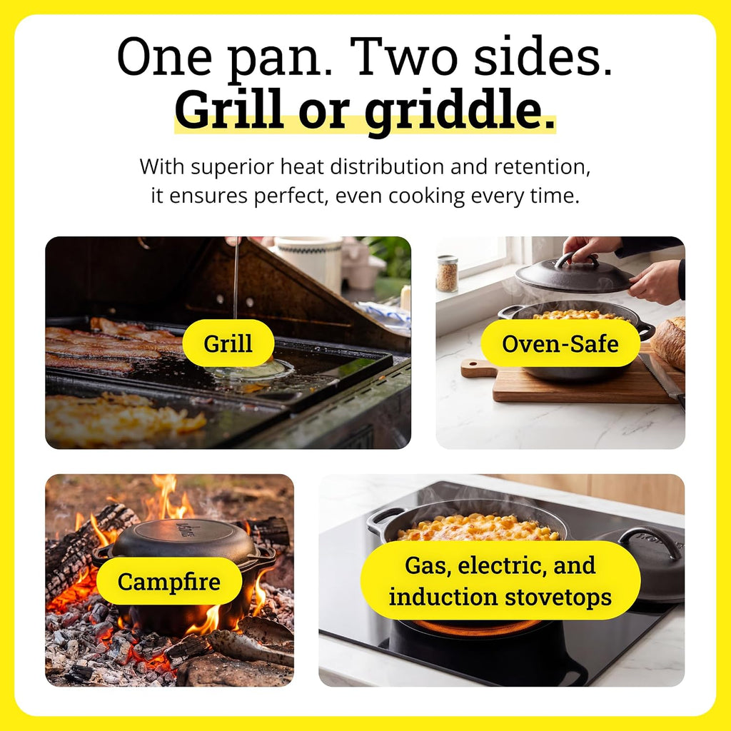 Pro-Grid Reversible Grill/Griddle, PFAS-Free, 20 x 10.5 Inches – features
