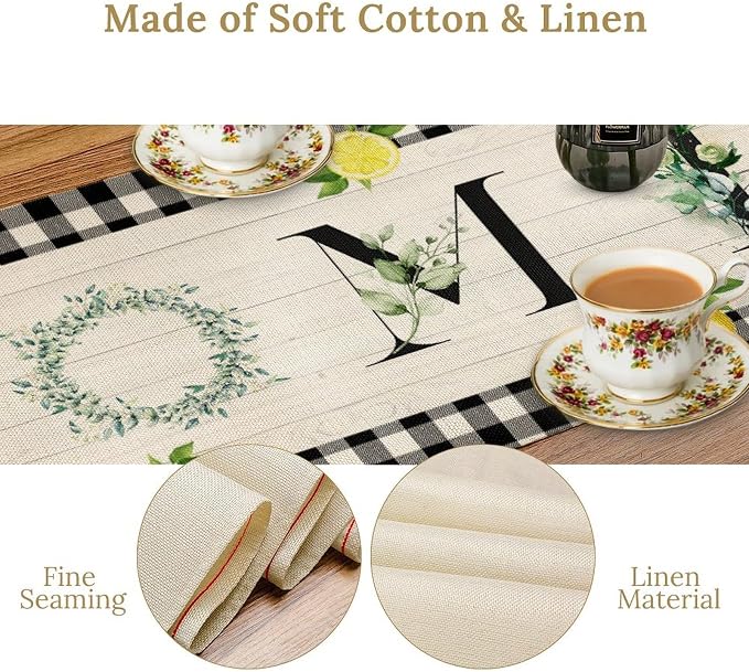 Lemon Fruit Home Table Runner, Vintage Farmhouse Rustic Black White Buffalo - Image 6