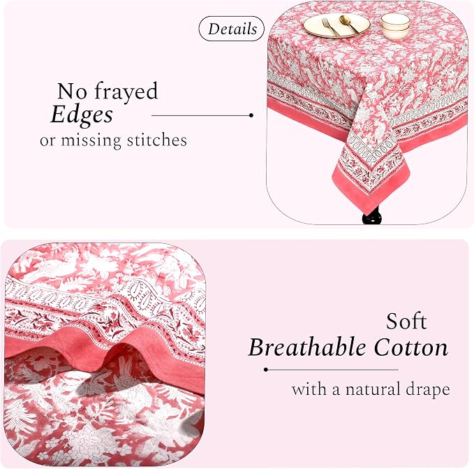CPC Cotton Tablecloth 80x120 Inch Rectangle Indian Block Print Tablecloth- Pink - Image 4