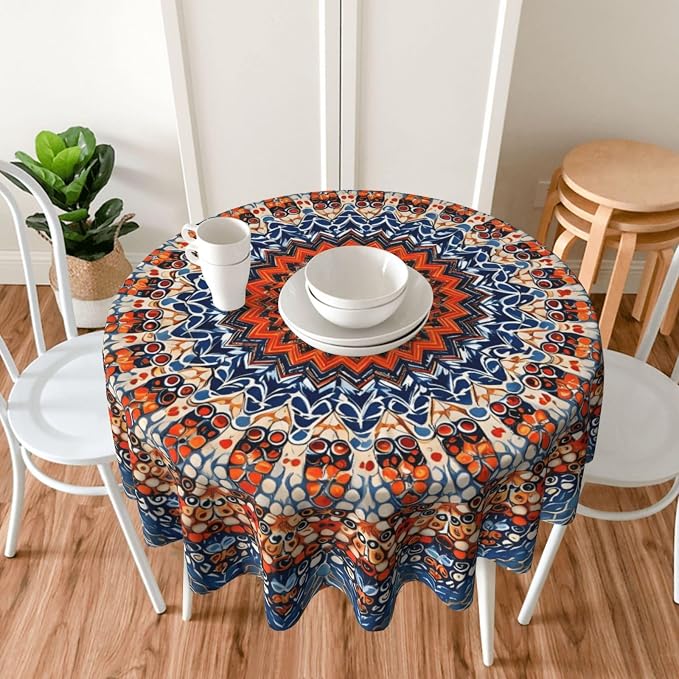 Bohemian Round Tablecloth Colorful Boho Bohemian Tablecloth 60 Inch Waterproof - Image 3