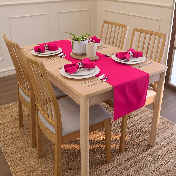 Encasa XO Table Runner 13"x72" Long | Cotton Canvas Fabric | Hot Pink Solid - Image 2