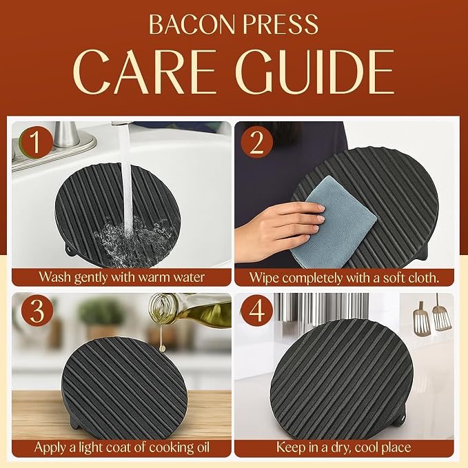Heavy-Duty Cast Iron Burger Press 8.5 Inch Round Burger Smasher, Grill Press - Image 7