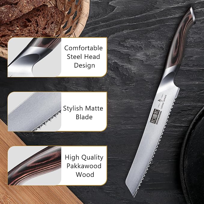 HOSHANHO Bread Knife 8 inch, Japanese High Carbon Stainless Steel Serrated - Image 4