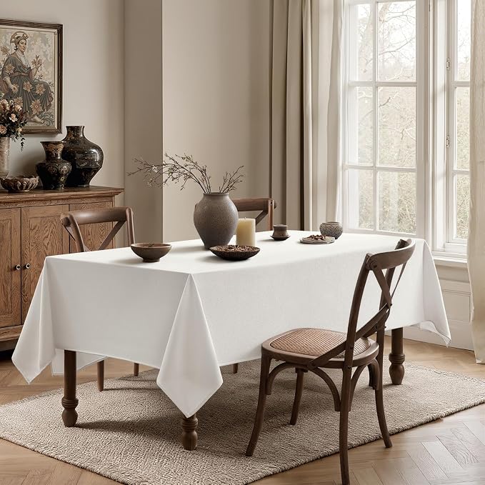 MIULEE White Linen Polyester Tablecloth 60x84 Inch Spring Rectangle Table Cloth - Image 4