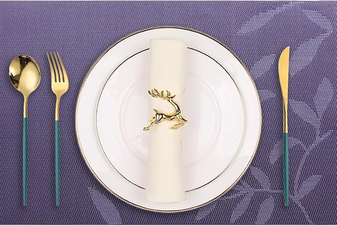 Leaf Placemats Set of 8, Non-Slip Heat-Resistant 18" x 12" Vinyl Washable by PandaPalm